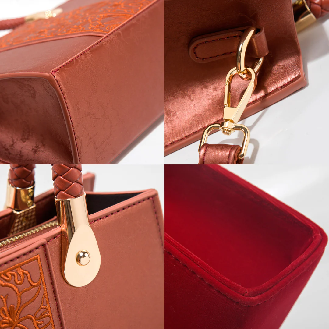 Tang Red 25 Embossed Floral Short Tote - Image 11