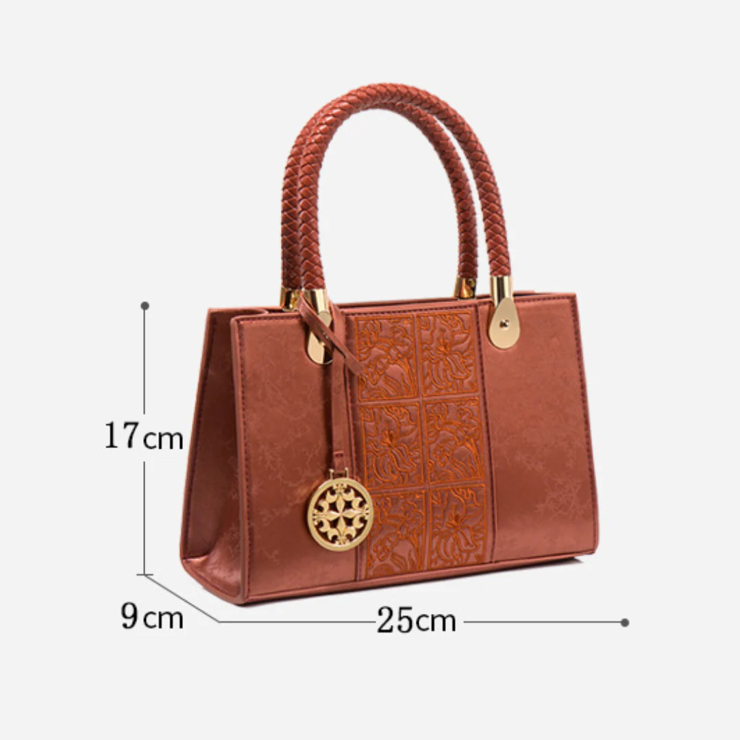 Tang Red 25 Embossed Floral Short Tote - Image 13