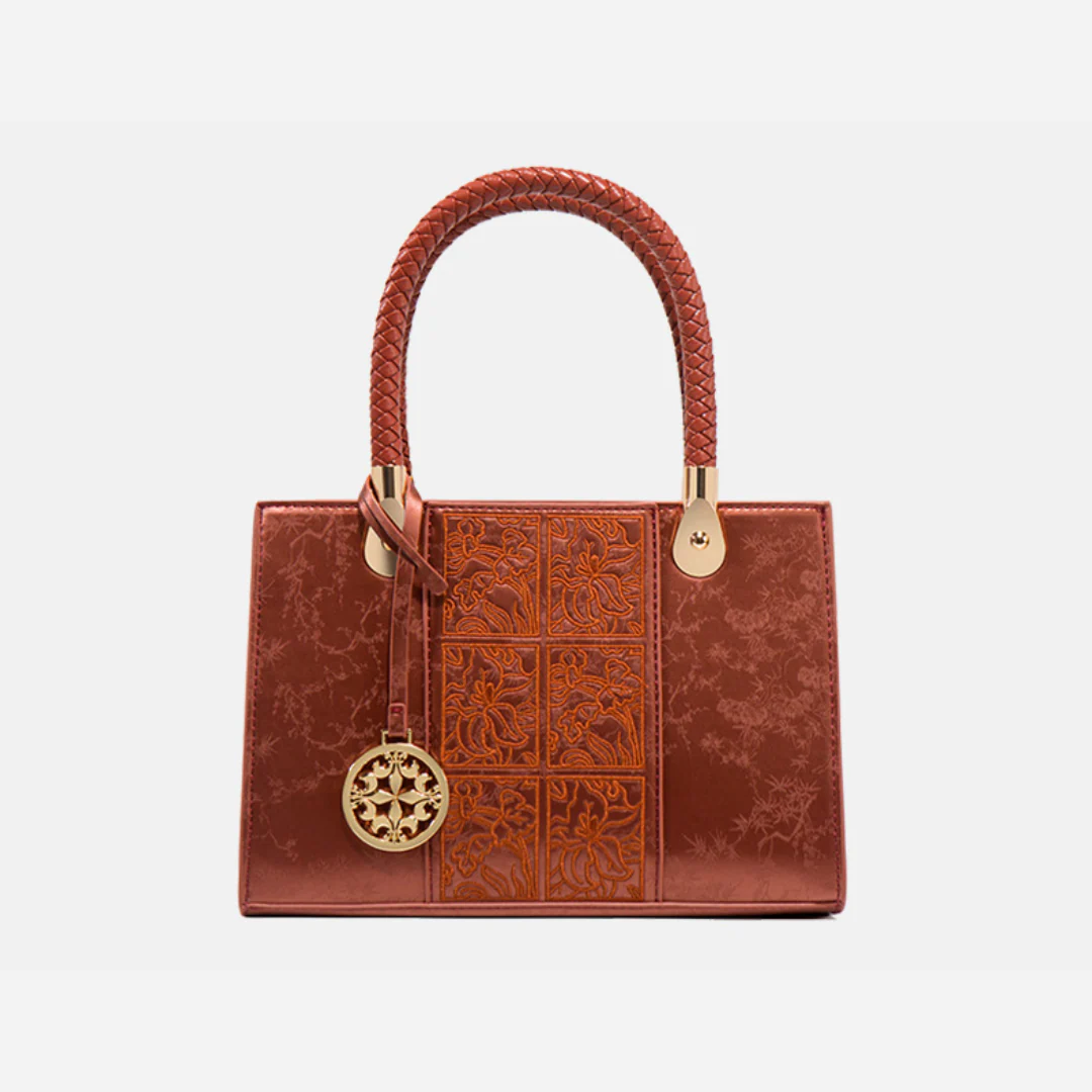 Tang Red 25 Embossed Floral Short Tote - Image 15