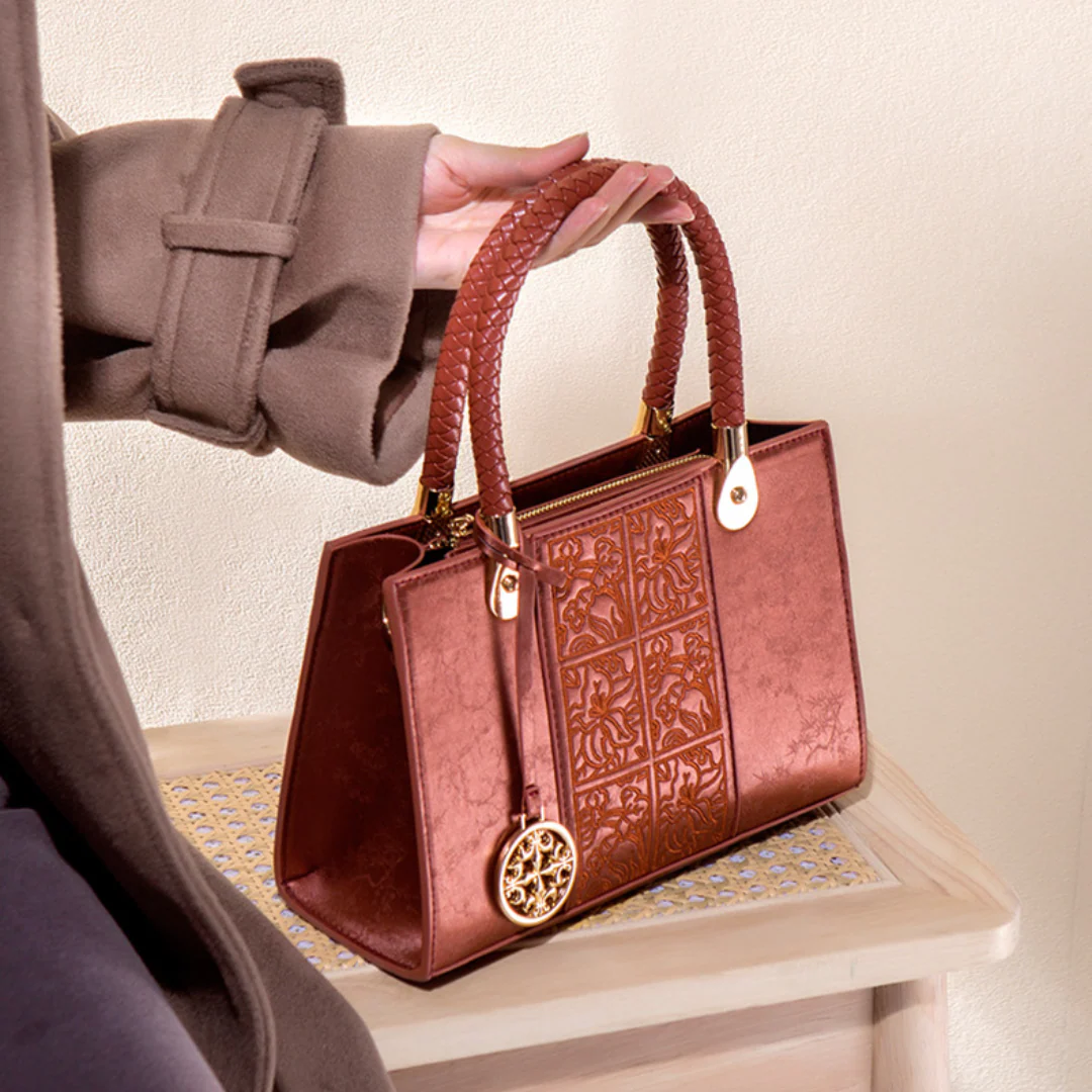 Tang Red 25 Embossed Floral Short Tote - Image 5