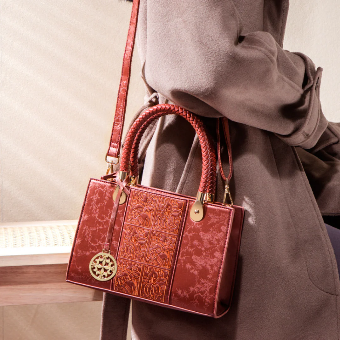 Tang Red 25 Embossed Floral Short Tote - Image 6