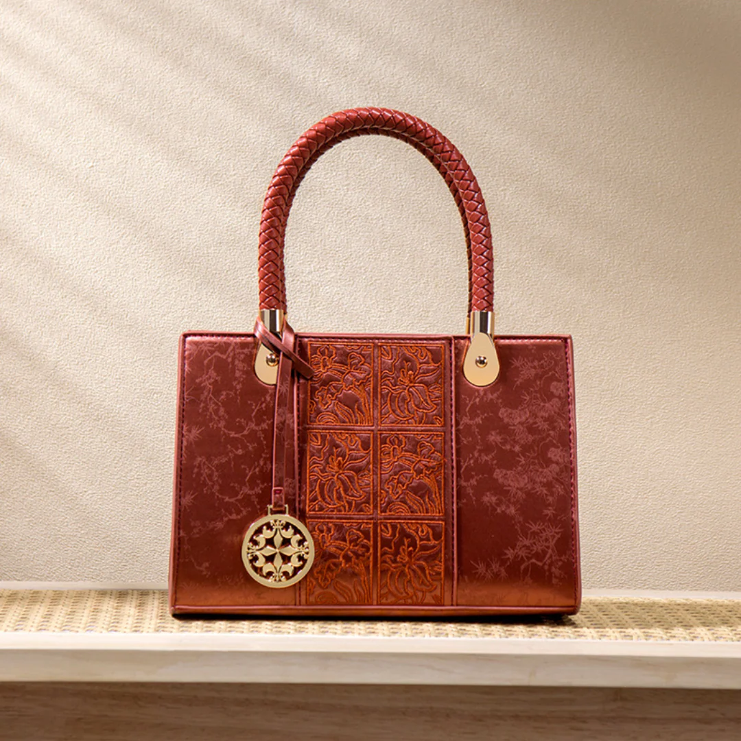 Tang Red 25 Embossed Floral Short Tote - Image 7
