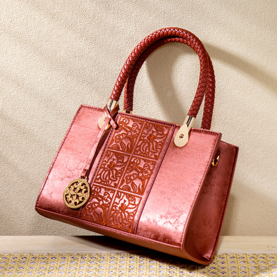 Tang Red 25 Embossed Floral Short Tote - Image 8