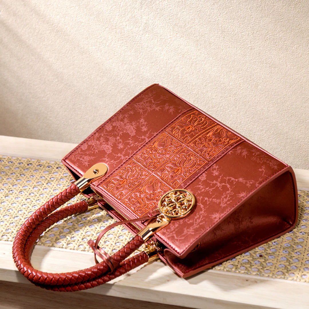 Tang Red 25 Embossed Floral Short Tote - Image 9