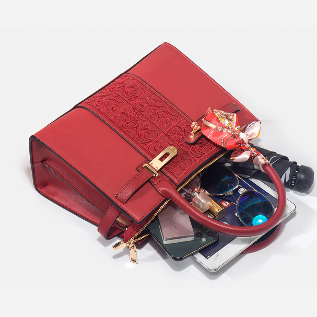 Tang Red 29 Embossed Floral Tote II - Image 11