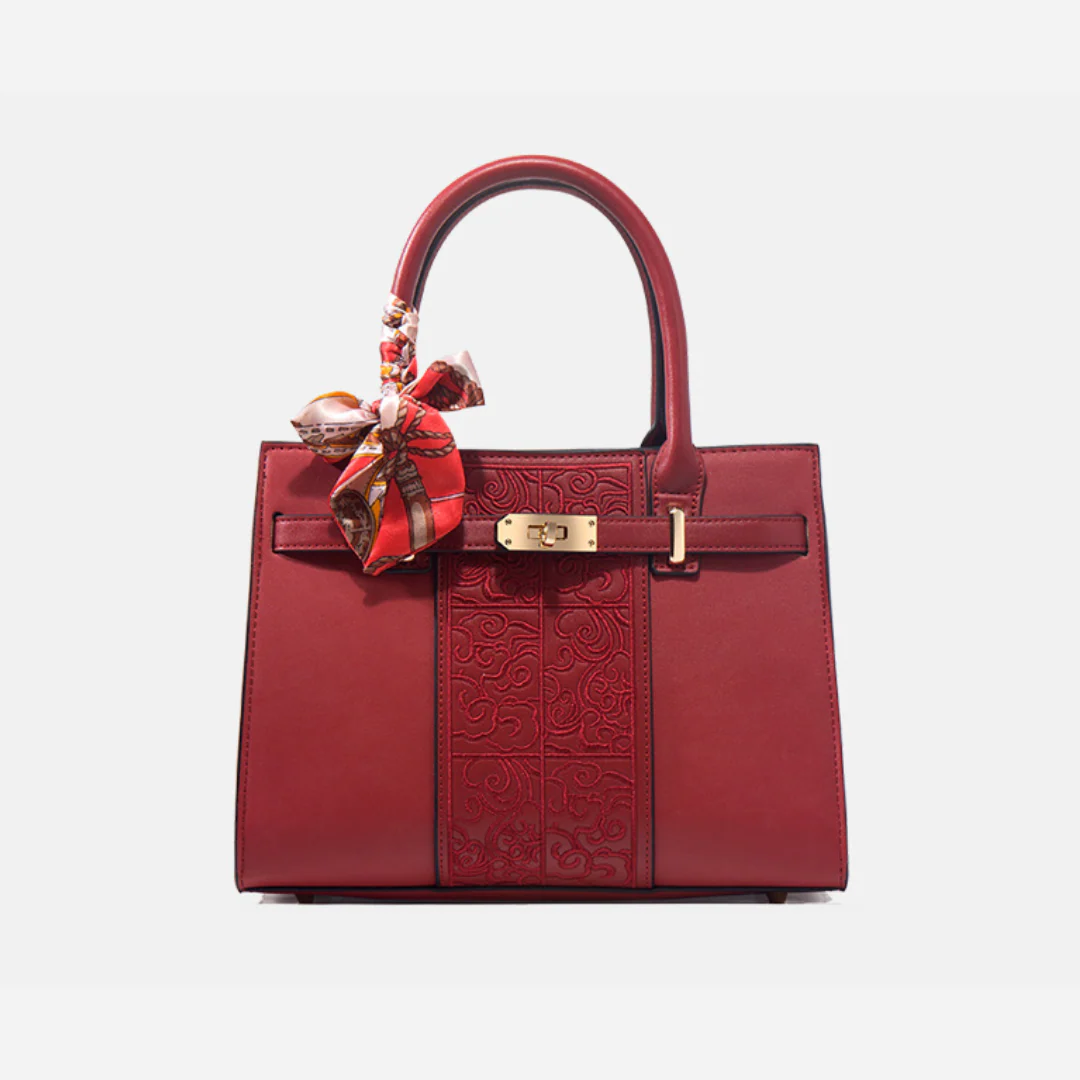Tang Red 29 Embossed Floral Tote II - Image 12