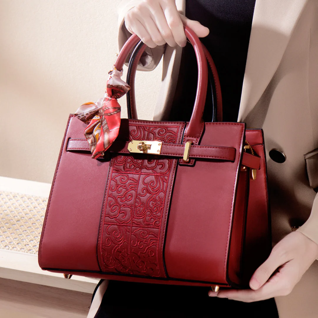 Tang Red 29 Embossed Floral Tote II - Image 3