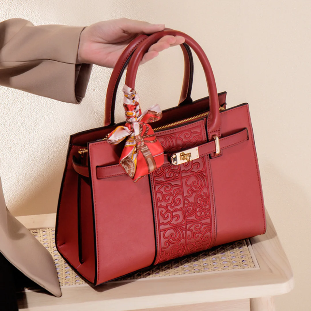 Tang Red 29 Embossed Floral Tote II - Image 4