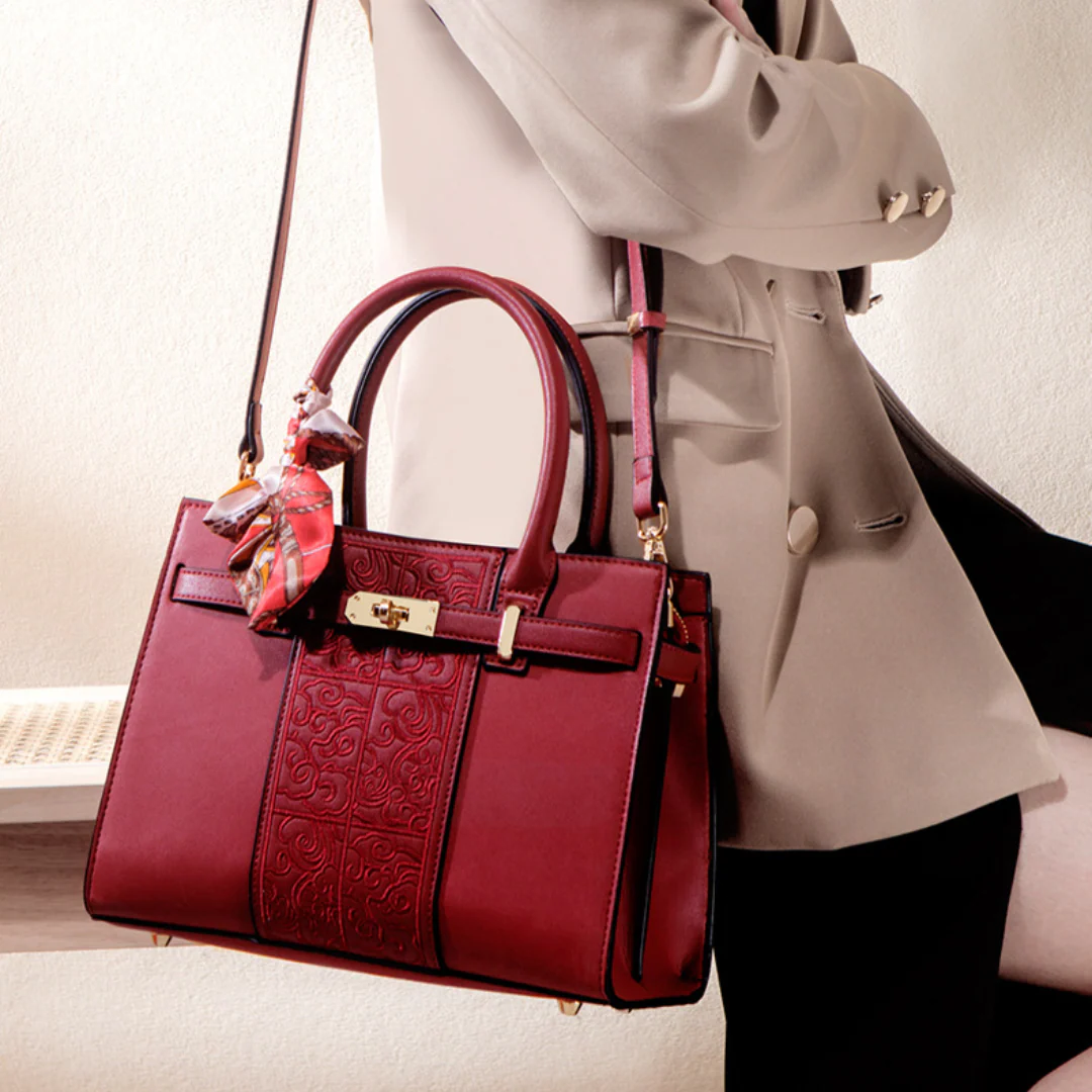 Tang Red 29 Embossed Floral Tote II - Image 5