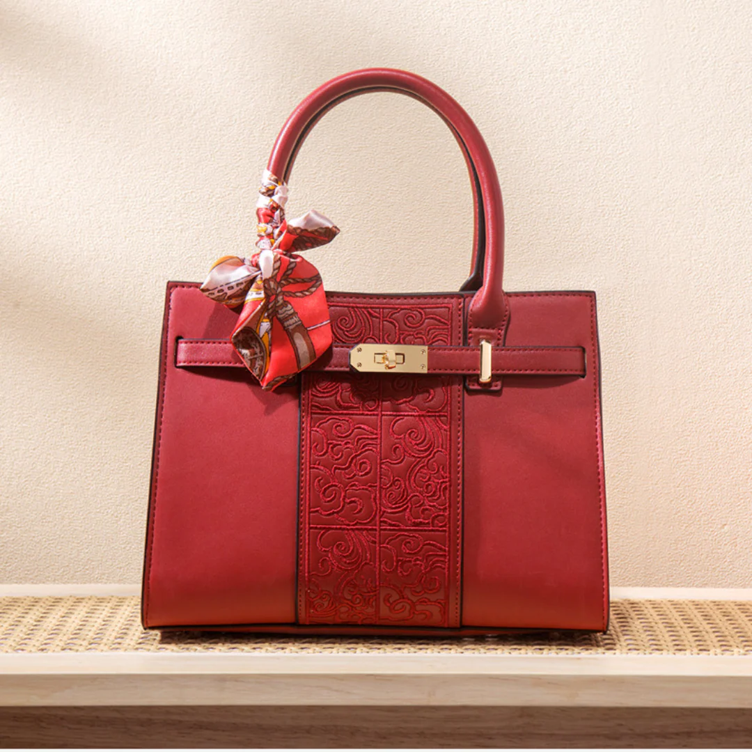 Tang Red 29 Embossed Floral Tote II - Image 6