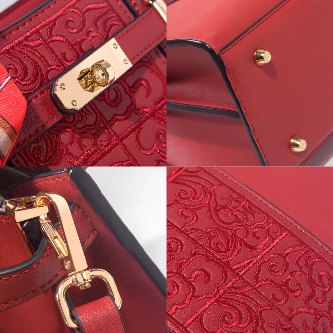Tang Red 29 Embossed Floral Tote II - Image 8