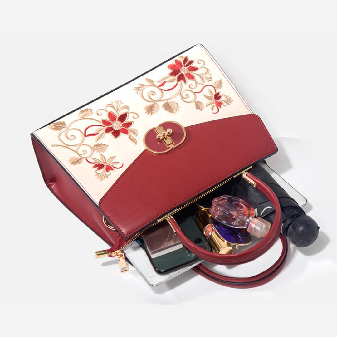 Tang Red 27 Embroidered Floral Tote - Image 12