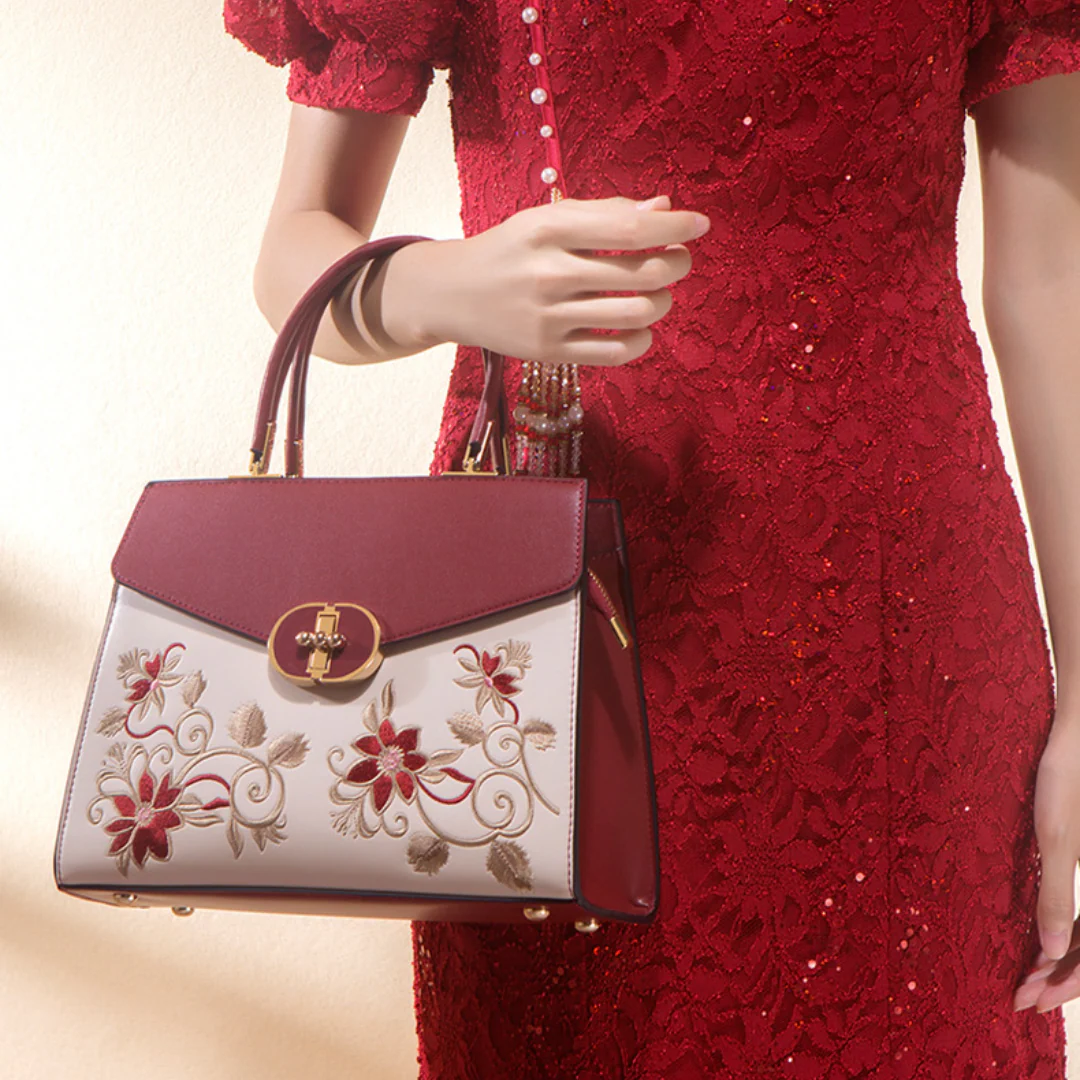 Tang Red 27 Embroidered Floral Tote - Image 3