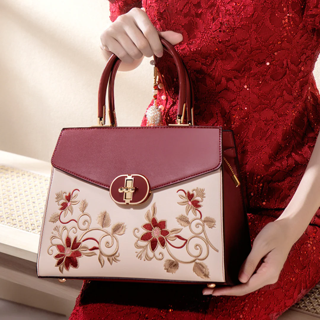 Tang Red 27 Embroidered Floral Tote - Image 4