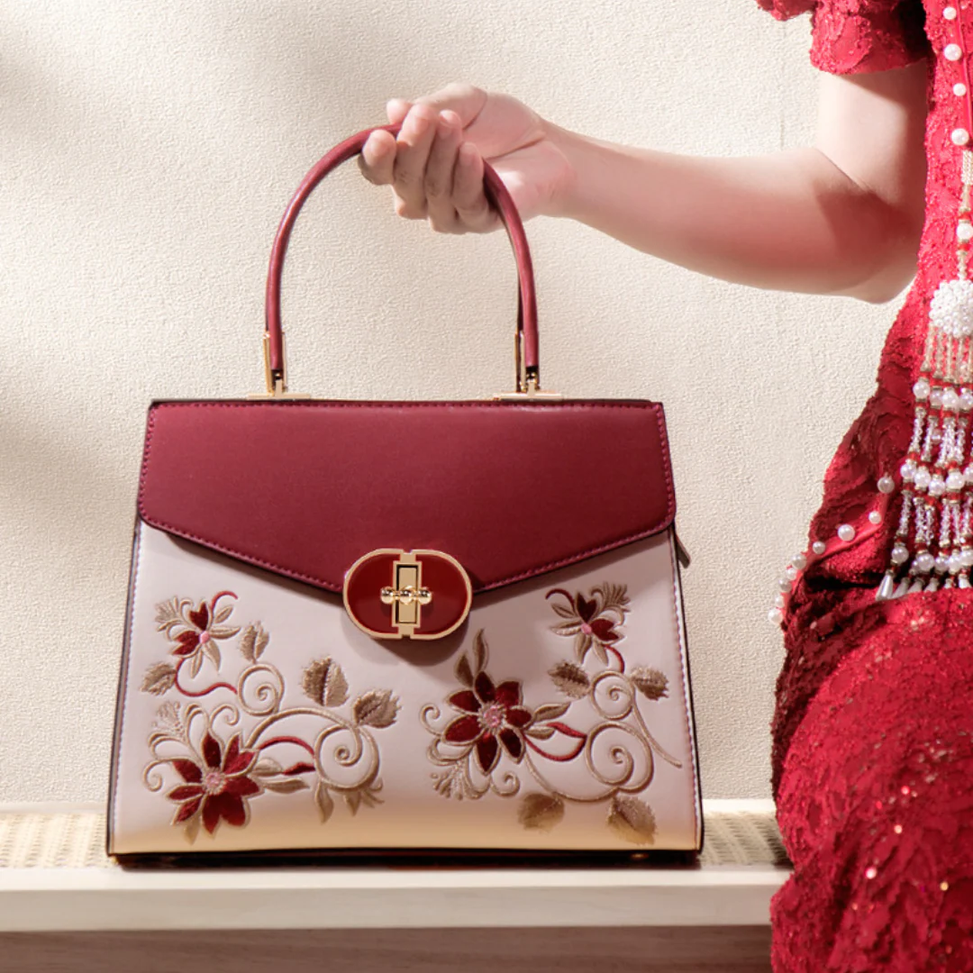 Tang Red 27 Embroidered Floral Tote - Image 5