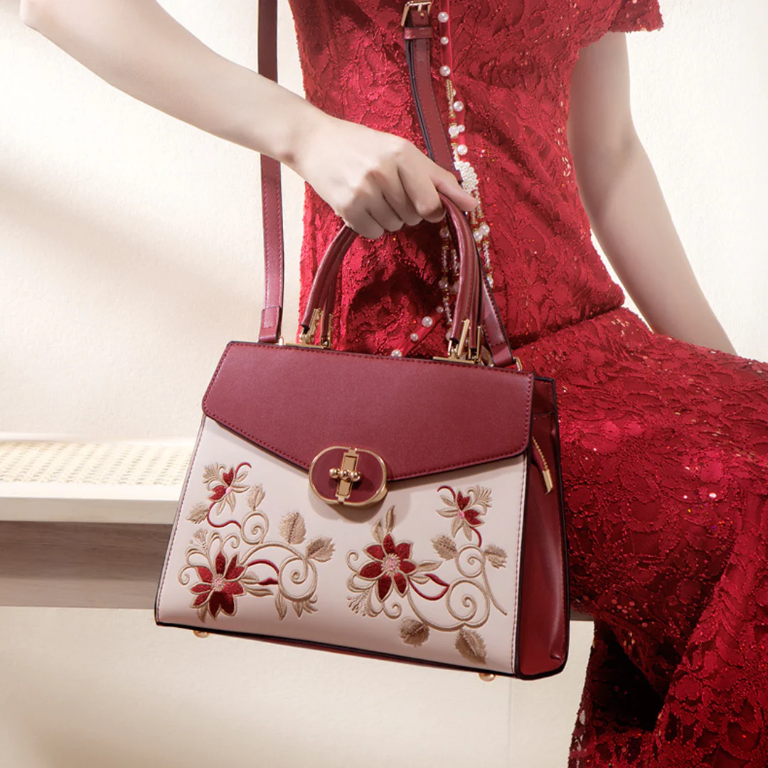 Tang Red 27 Embroidered Floral Tote - Image 6