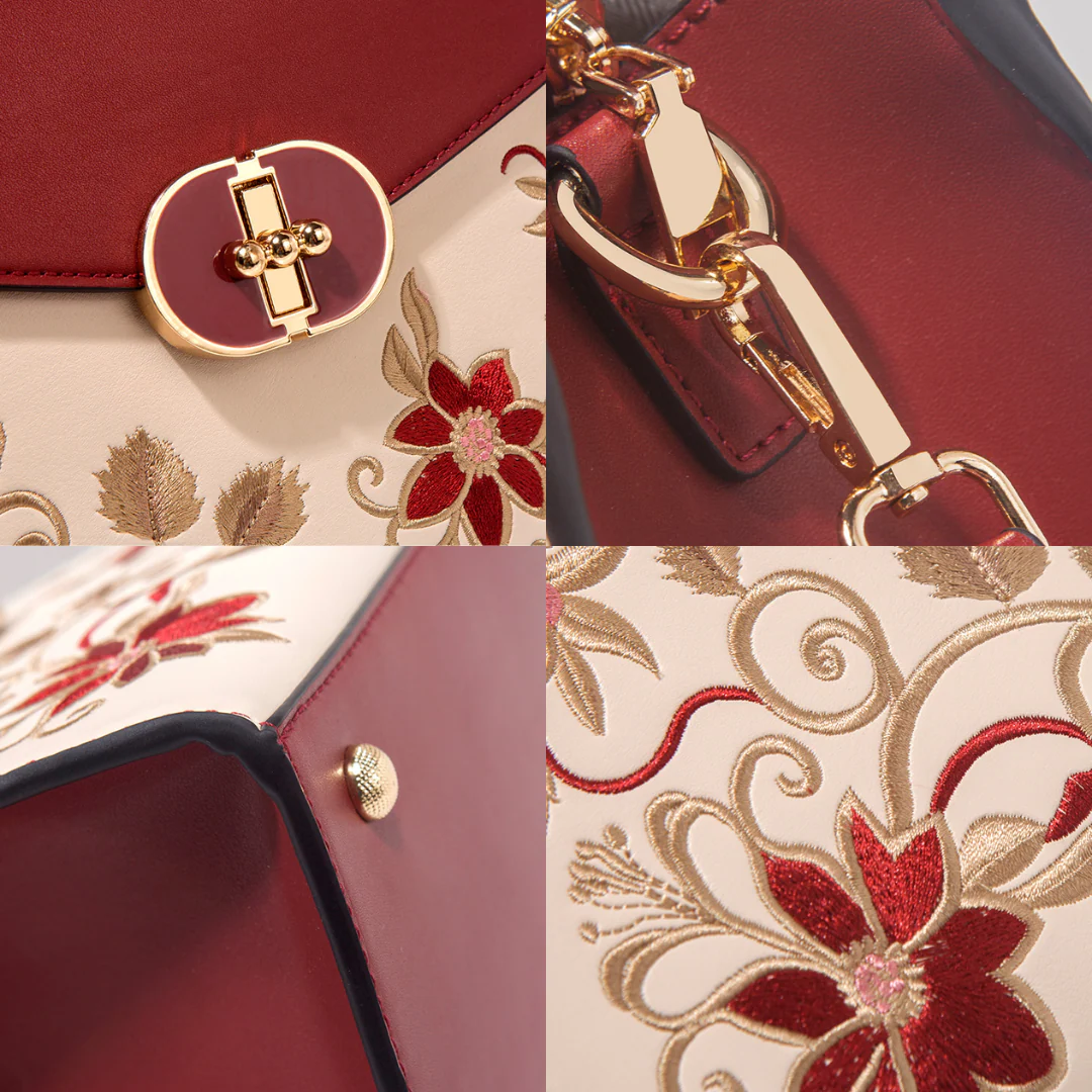 Tang Red 27 Embroidered Floral Tote - Image 9