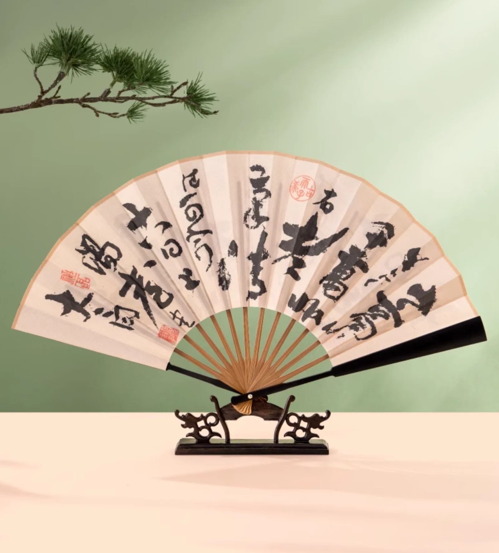Traditional Chinese Calligraphy Folding Fans Gift Set - Image 2