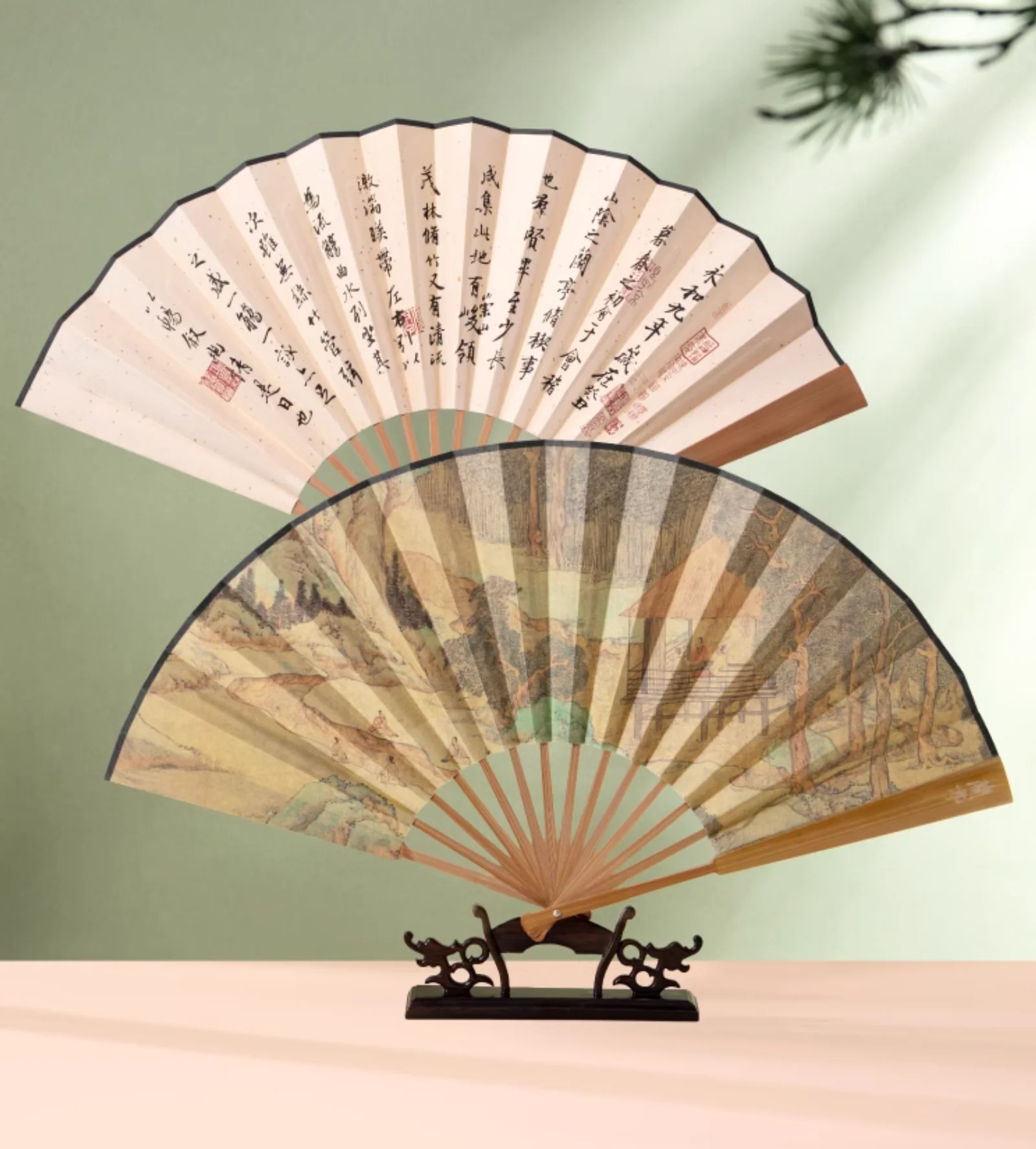 Traditional Chinese Calligraphy Folding Fans Gift Set - Image 4