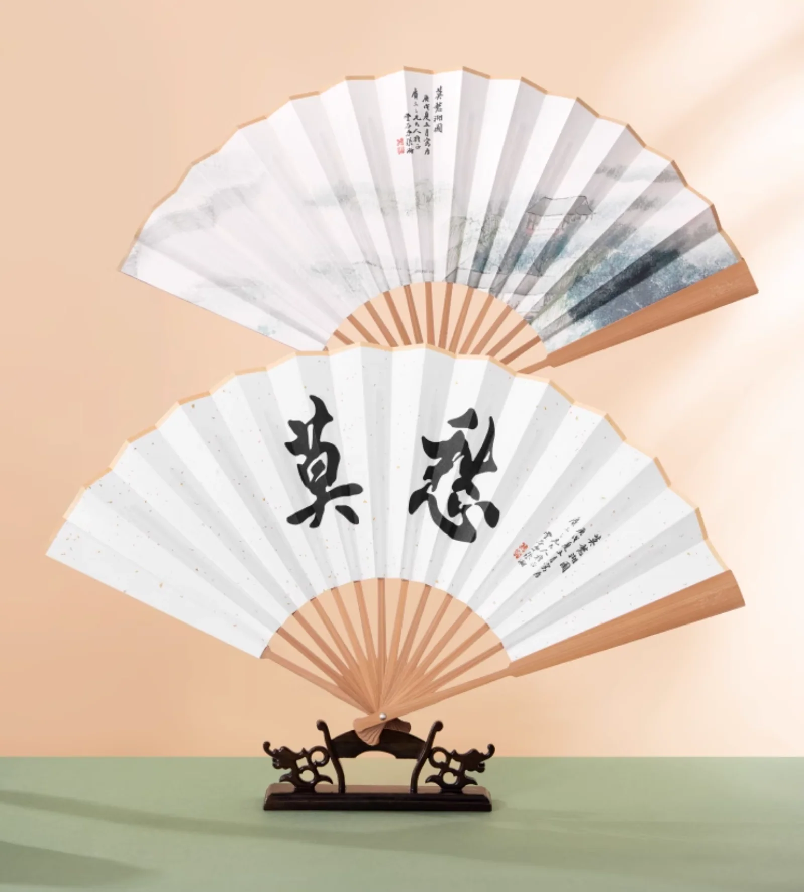 Traditional Chinese Calligraphy Folding Fans Gift Set - Image 6