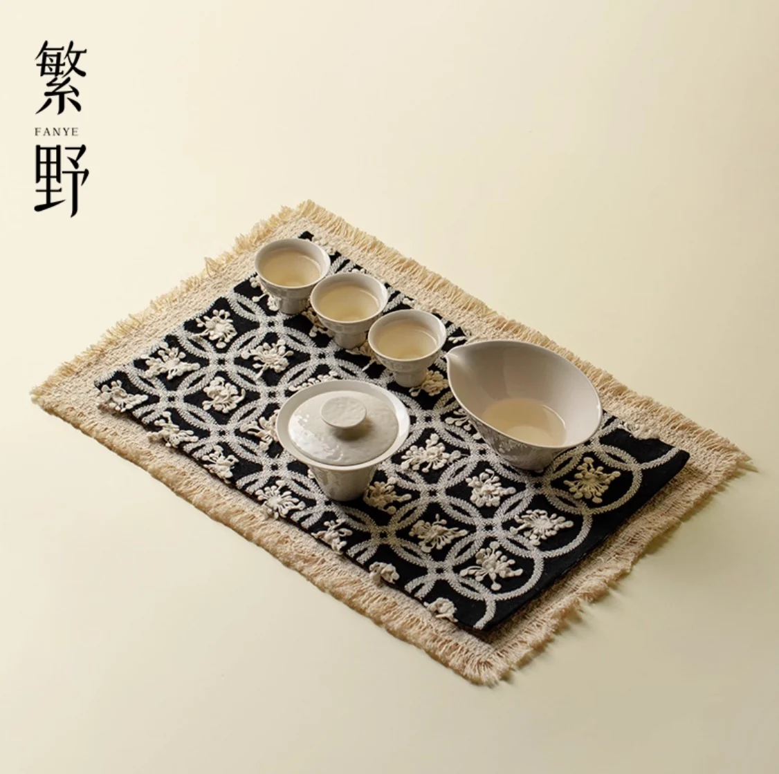 Tranquil Bloom Embroidered Tea Mat