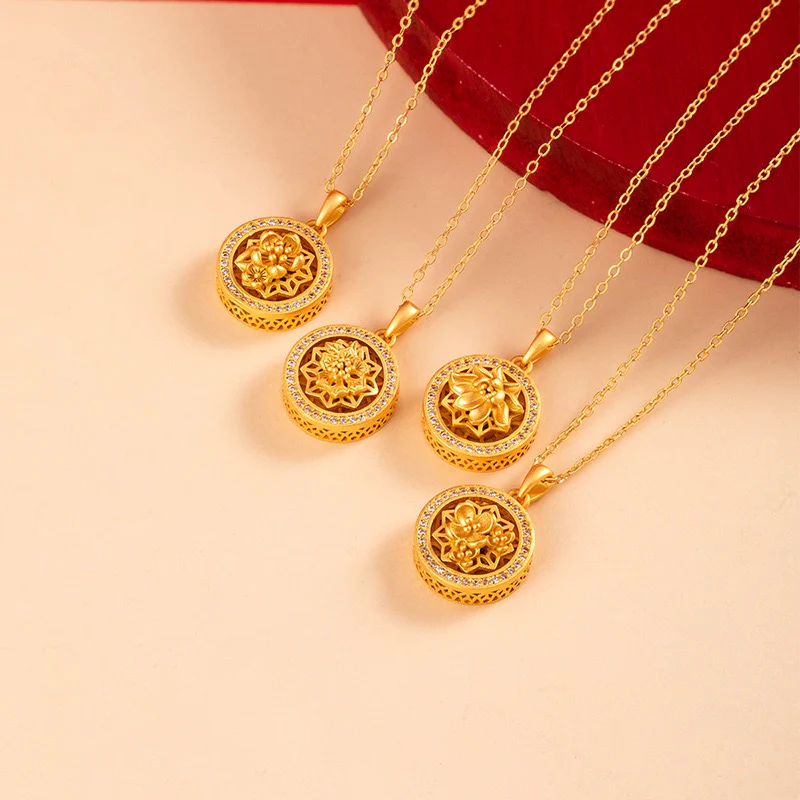 Twelve Flower Goddesses Spinning Medallion Necklace - Image 3