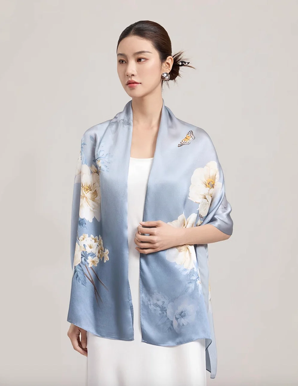 Twilight Camellia Mulberry Silk Scarf (170x53cm) - Image 3