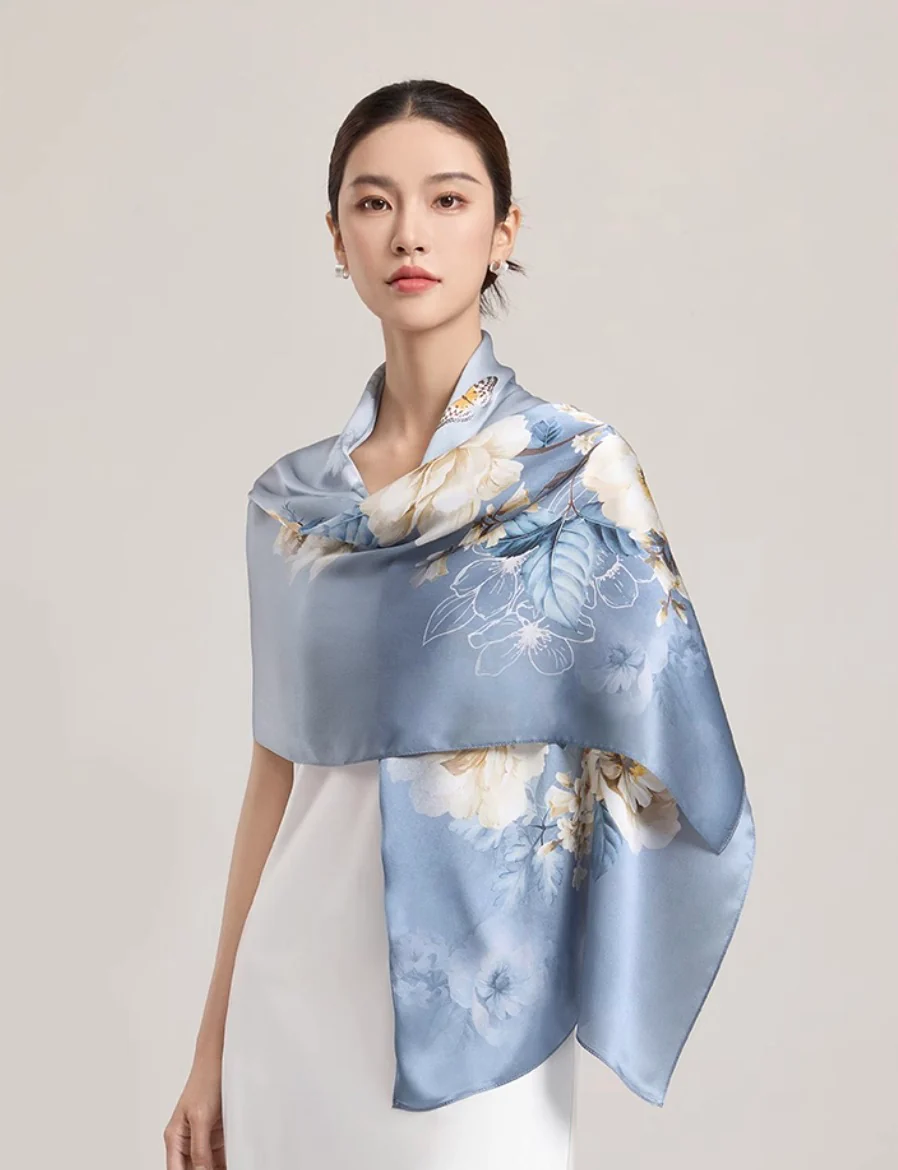 Twilight Camellia Mulberry Silk Scarf (170x53cm) - Image 4