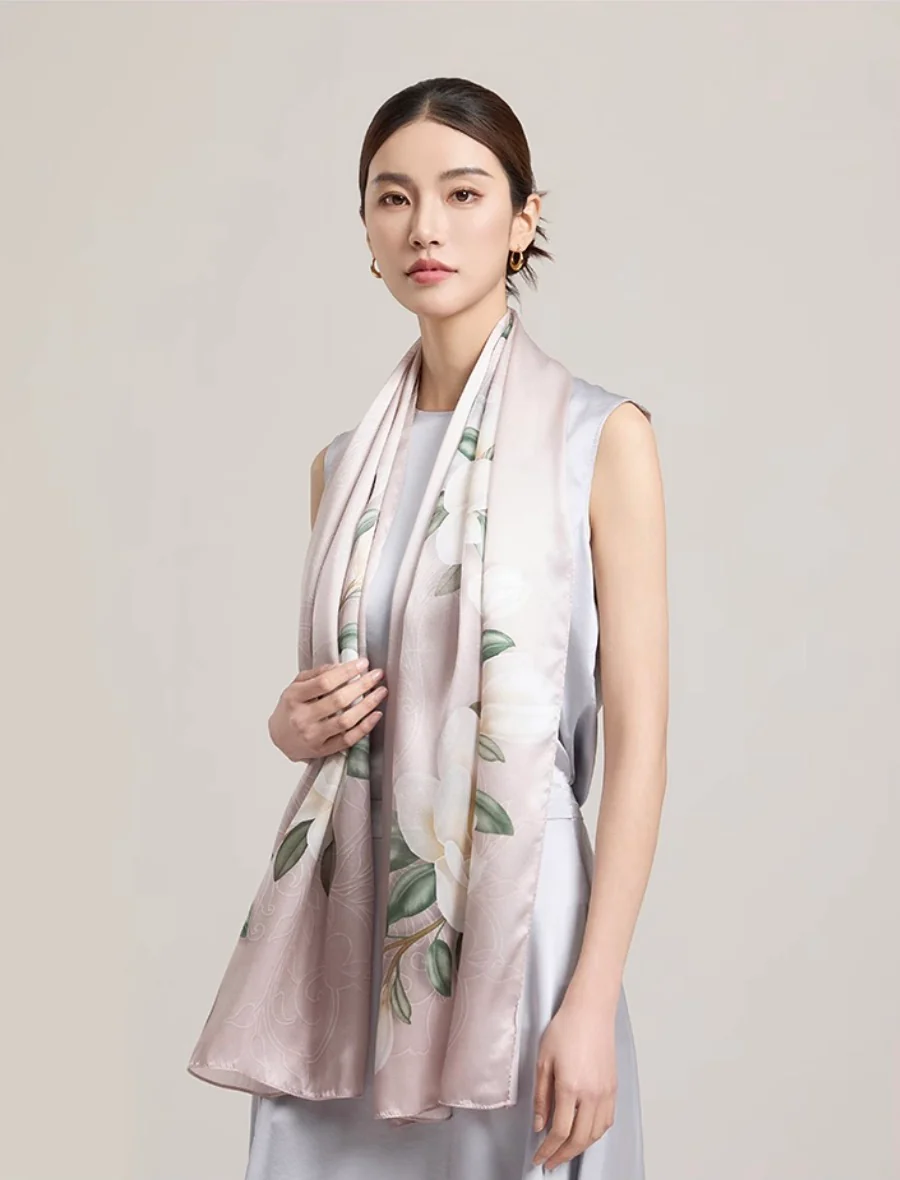 Whispering Magnolia Mulberry Silk Scarf (170x53cm) - Image 4