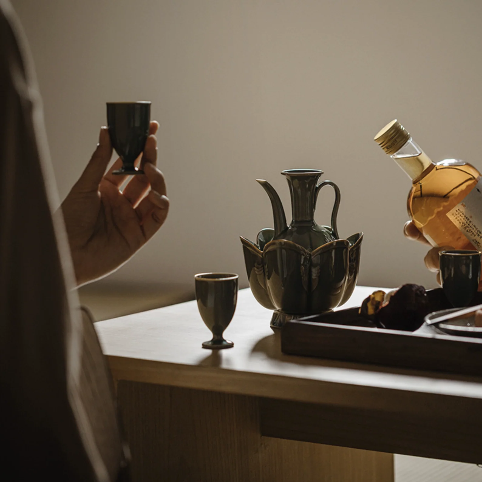 Yue Kiln Lotus Guanyin Hand-Held Wine Pot & Water Pot Set - Image 3